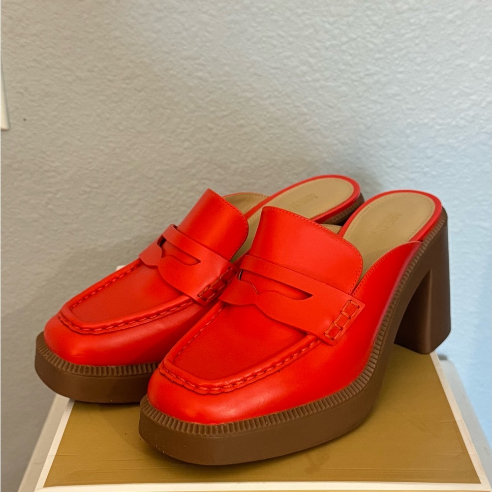 Michael Kors Orange Leather Block Heel Mules